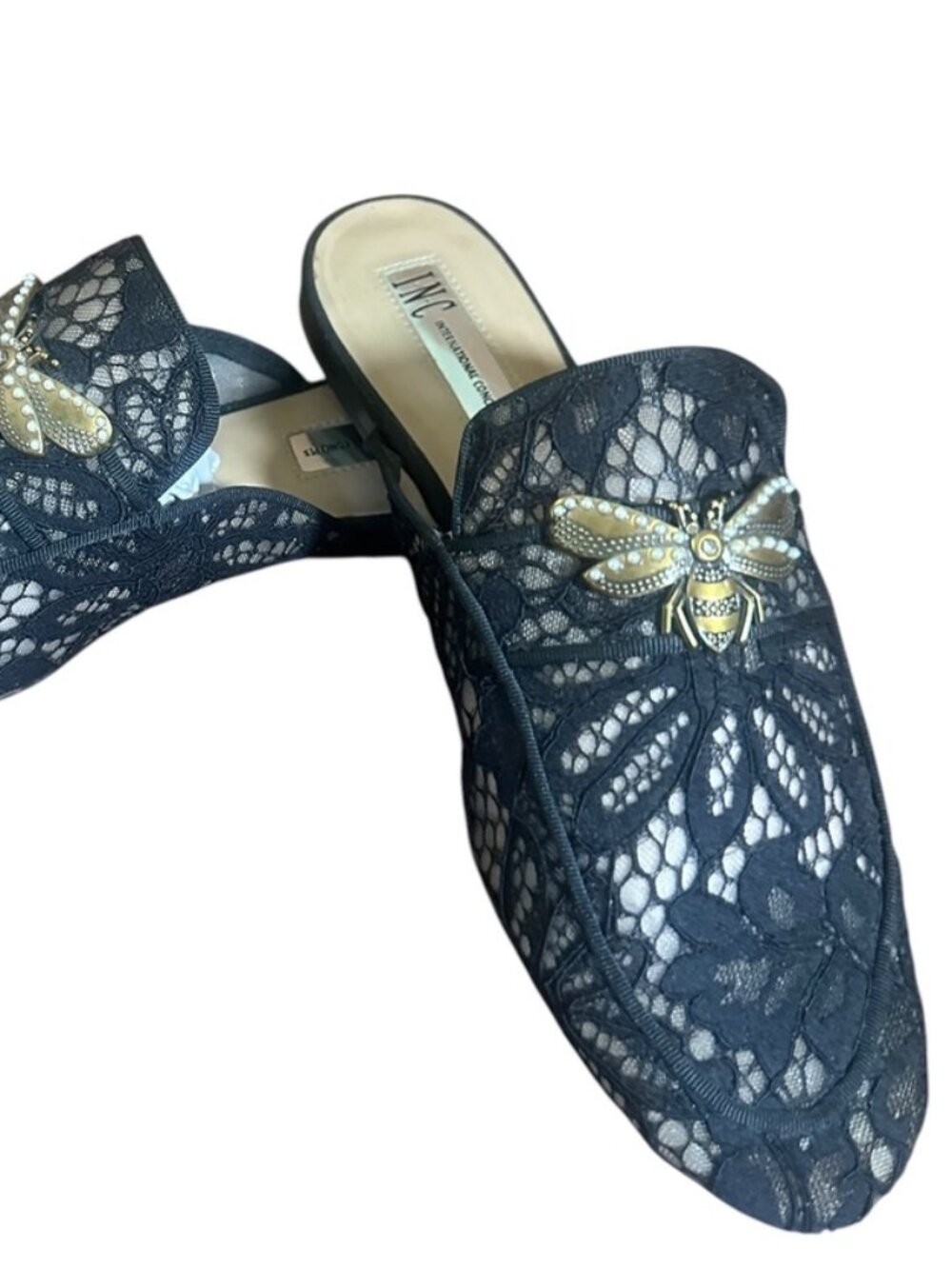 INC International Concepts "Gannie" Embellished Lace Flat Mules.  Size 8.5 (M)